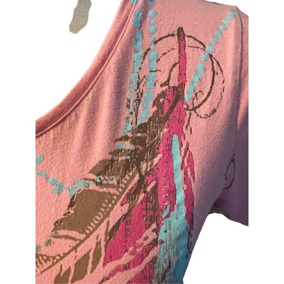Wrangler Blues Scoop Neck 100% Cotton Short Sleeve Pink Top Size Medium - Picture 5 of 9